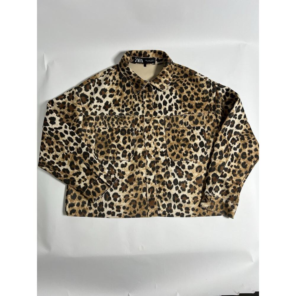 Zara Leopard Print Button Jacket Brown Black Beige Women's Size M Pockets